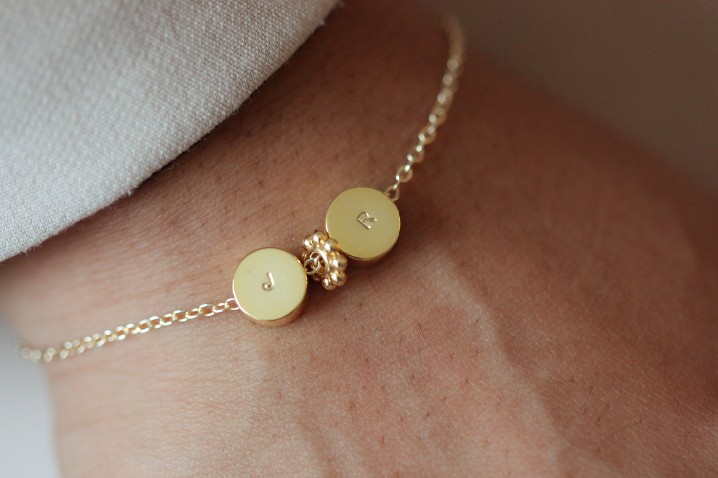 Round pendant initial necklace. Sterling silver and gold vermeil