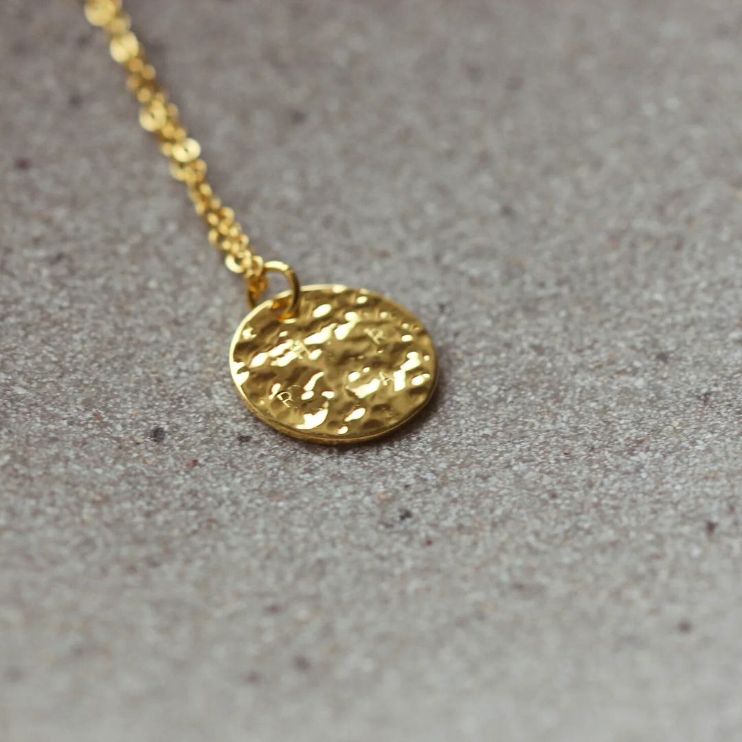 OLIVE Hidden Initial Hammered Disc Necklace (Gold Vermeil / Sterling Silver)