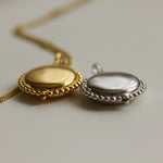 Personalised gold vermeil, sterling silver initial necklace locket Shown with a beaded chain 