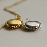 Personalised gold vermeil, sterling silver initial necklace locket Shown with a beaded chain 