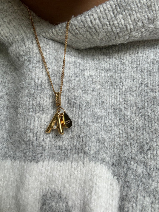 Gold Bubble Initial Necklace