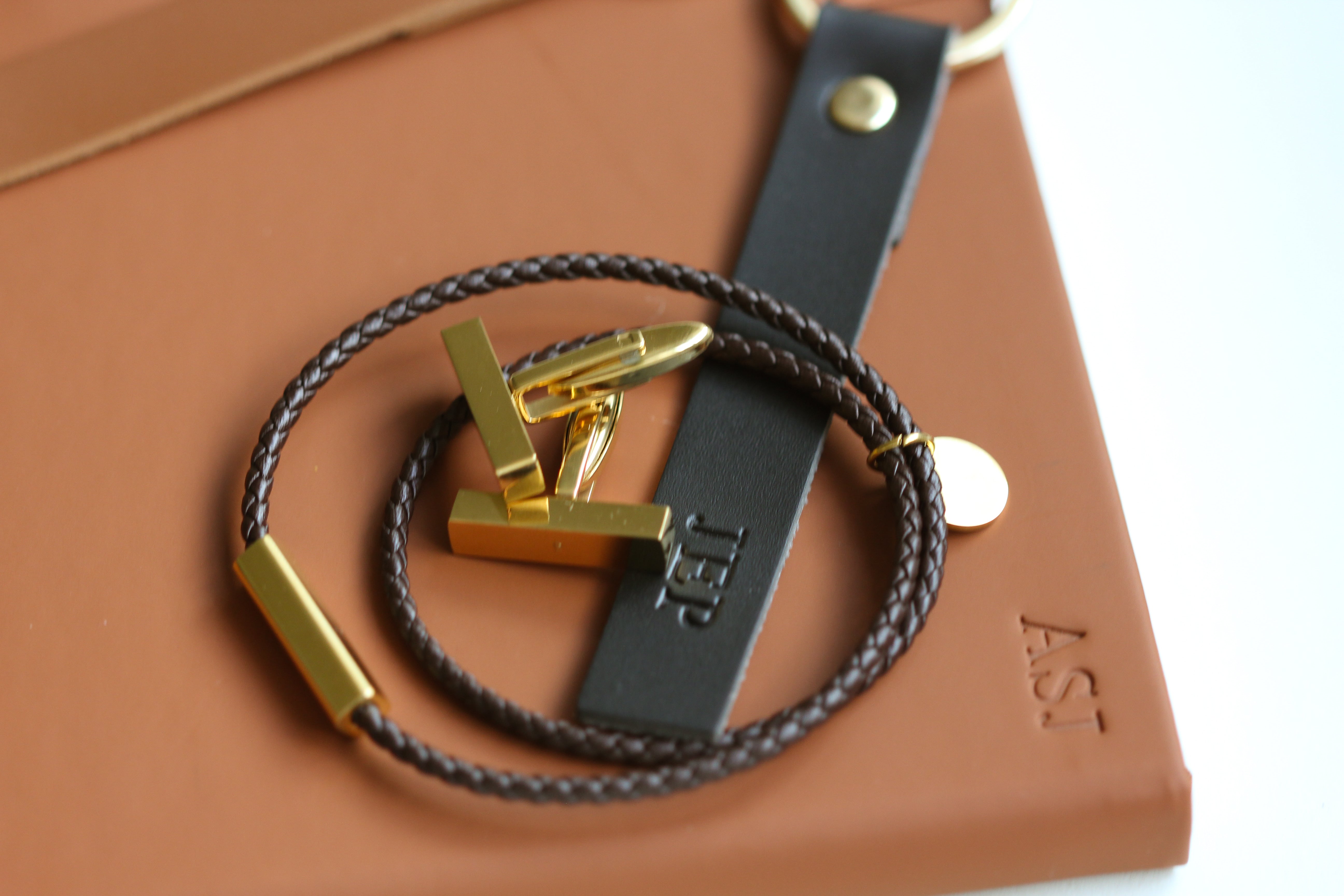 Men’s  leather rope initial bracelet 