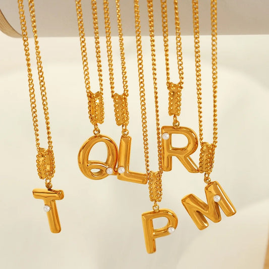 Gold bubble initial necklace