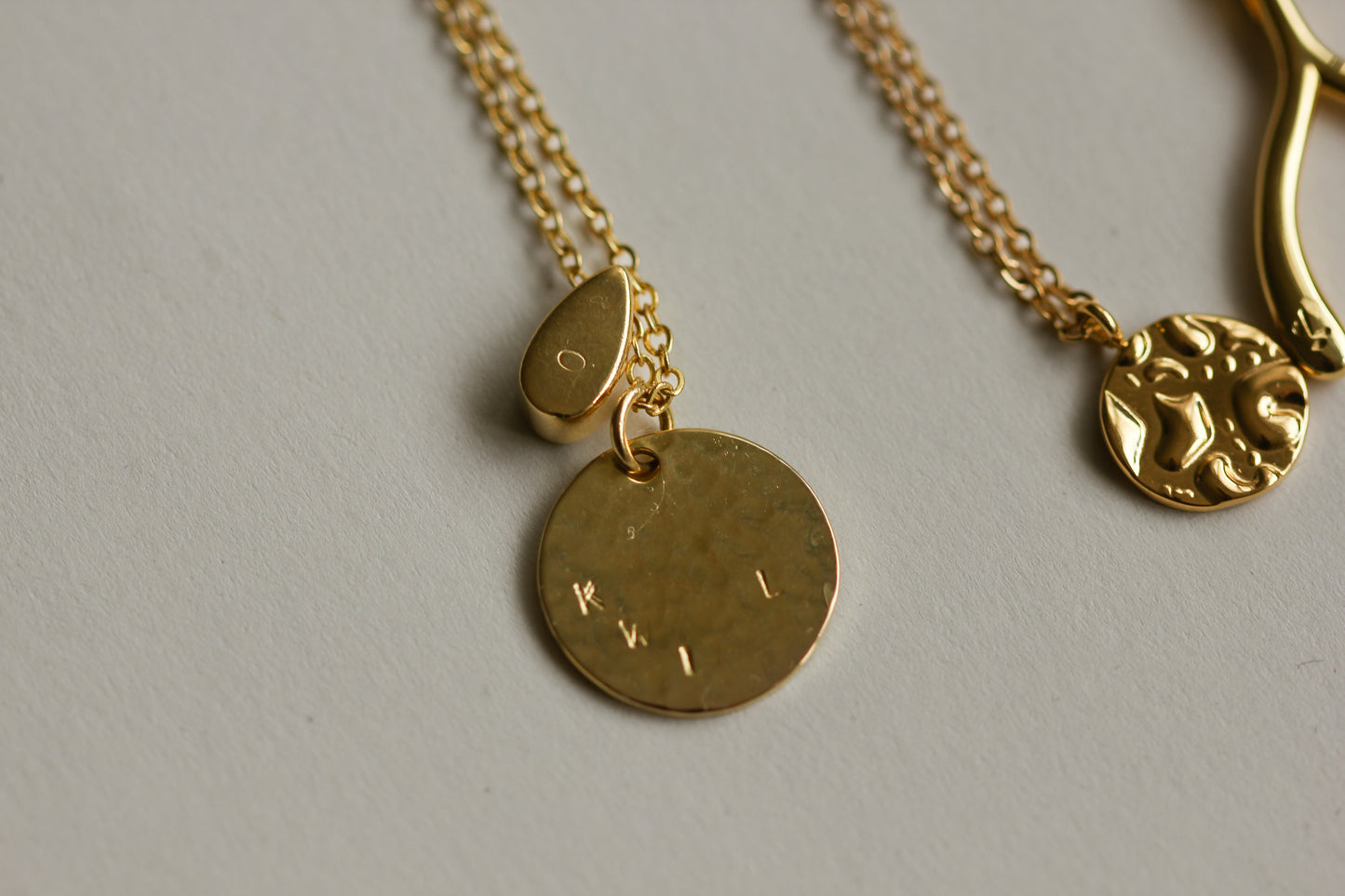 OLIVE Hidden Initial Hammered Disc Necklace (Gold Vermeil / Sterling Silver)