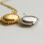 Personalised gold vermeil, sterling silver initial necklace locket Shown with a beaded chain 
