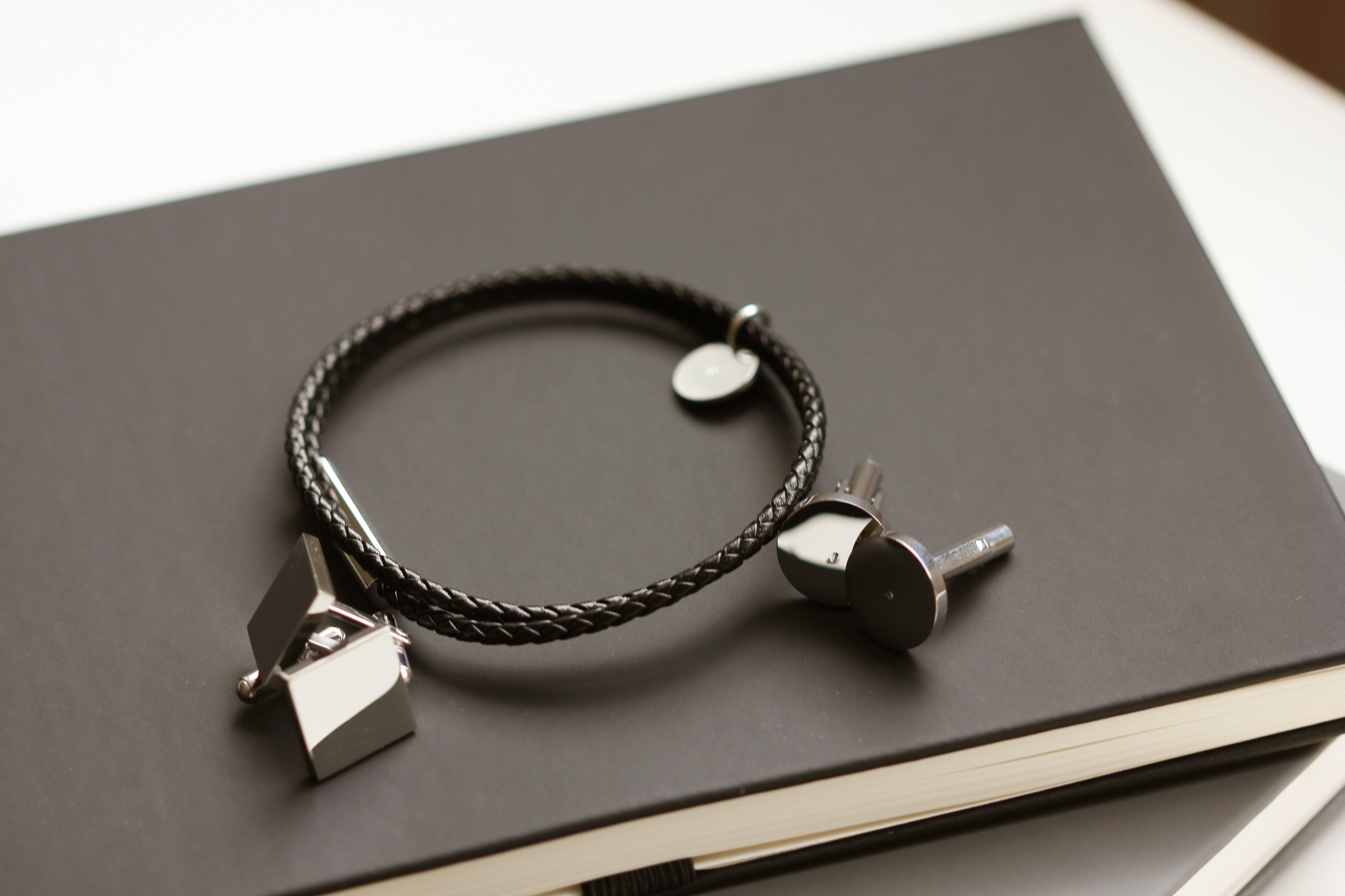 Men’s  leather rope initial bracelet 