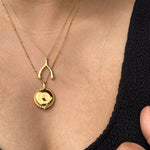 Personalised gold vermeil, sterling silver initial necklace locket Shown with a beaded chain 