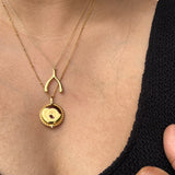 Personalised gold vermeil, sterling silver initial necklace locket Shown with a beaded chain 
