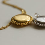 Personalised gold vermeil, sterling silver initial necklace locket Shown with a beaded chain 