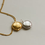 Personalised gold vermeil, sterling silver initial necklace locket Shown with a beaded chain 