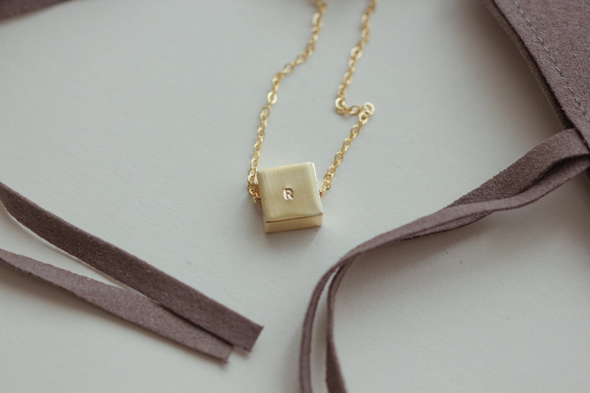 Square initial necklace chunky pendant