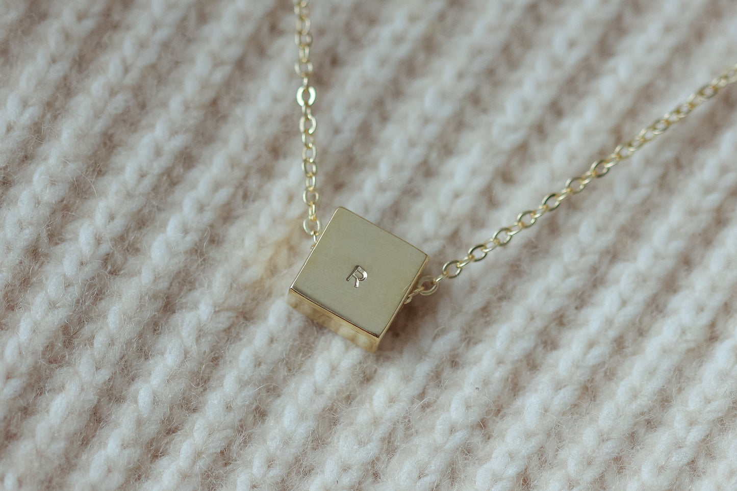 NAVY Initial Square Initial Necklace (Gold Vermeil / Sterling Silver)