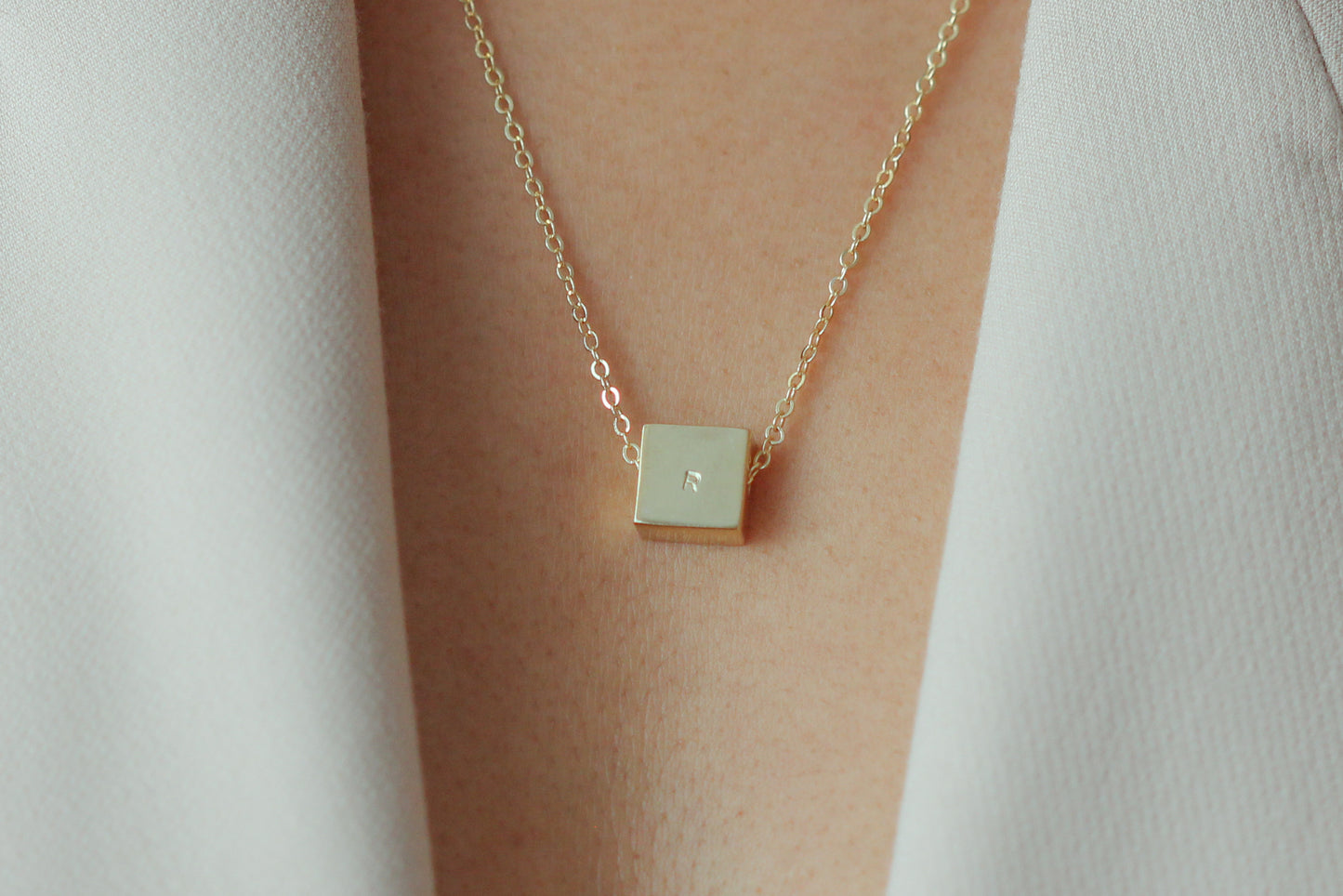 NAVY Initial Square Initial Necklace (Gold Vermeil / Sterling Silver)