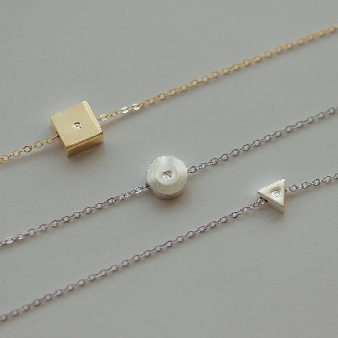 NAVY Initial Square Initial Necklace (Gold Vermeil / Sterling Silver)