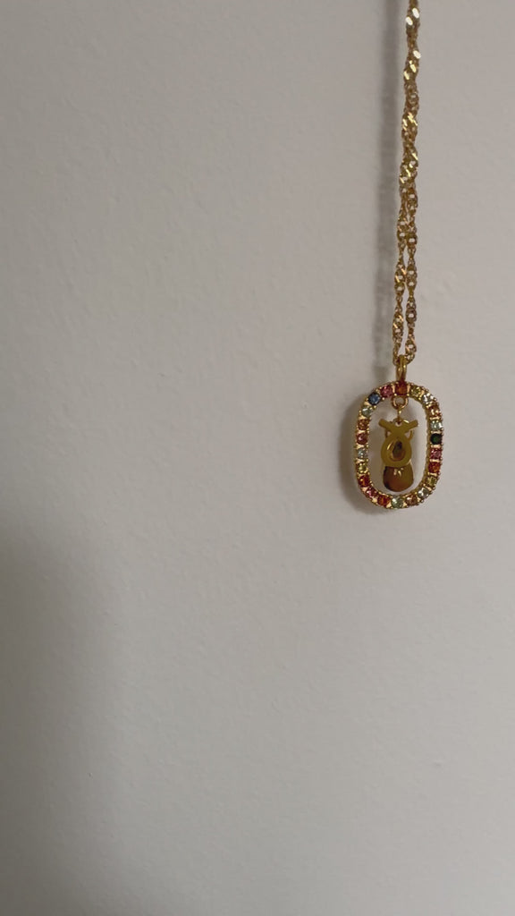 Zodiac initial necklace. Waterproof with coloured stones